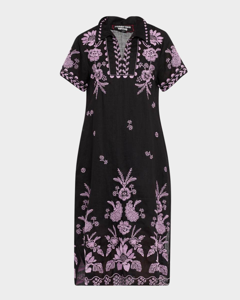 Embroidered Short-Sleeve Tunic Dress